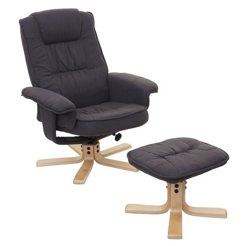 Fauteuil de t&eacute;l&eacute; m56, fauteuil de relaxation avec tabouret, tissu ~ gris fonc&eacute;
