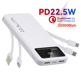 Powerbank Kit Modulaire 20 000 MAh 22,5W - Charge Rapide, écran LED, Triple Sortie (USB, USB-C, MicroUSB) - Noir/blanc