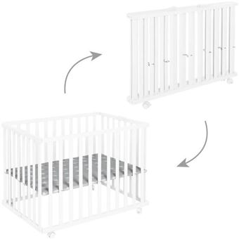 Parc bébé pliable - LITTLE STARS - 75 x 100 cm - Réglable en hauteur - 4 Roues freinées - Bois Laqué Blanc - Motif Étoile - 1