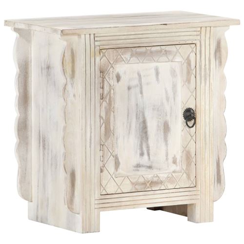 vidaXL Table de chevet Blanc 50x30x50 cm Bois de manguier massif