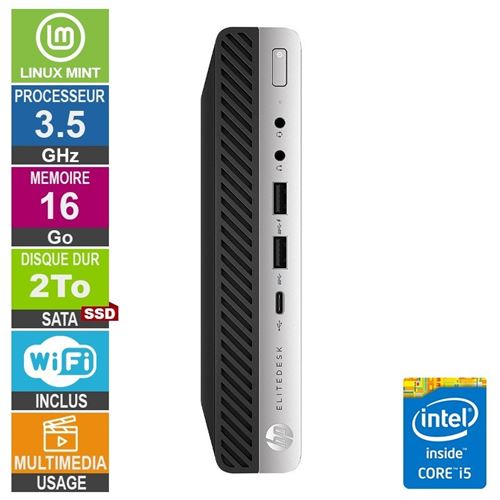 HP 600 G4 Mini i5-8500T 3.50Ghz 16Go/2To SSD WiFi Linux Mint