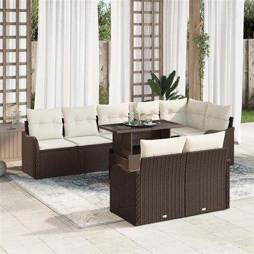 Vidaxl Marron Ensemble Salon 9 Pc Poly Rotin - Image 2