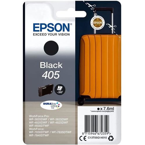 Epson 405 - 7.6 ml - noir - original - cartouche d'encre - pour WorkForce WF-7310, 7830, 7835, 7840; WorkForce Pro WF-3820, 3825, 4820, 4825, 4830, 7840