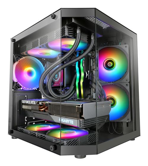 Mars Gaming MC-3TLITE, Caja Gaming MicroATX, Triple Cristal Templado Continuo, Ventilador FRGB Trasero 120mm, Estructura de Doble Cámara, Minitorre PC Compacta con Amplia Capacidad Interna, Caja PC