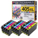 123CONSOMMABLES - 405XL - Cartouches d'encre compatible avec Epson 405XL Workforce Pro WF-3820DWF 3825DWF 4820DWF 4825DWF WF-7830DTWF WF-7835DTWF WF-7840DTWF (3 Noir / 3 Cyan / 3 Magenta / 3 Jaune)
