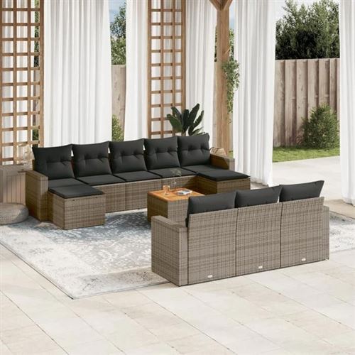 vidaXL Salon de jardin 11 pcs avec coussins gris résine tressée 3224345