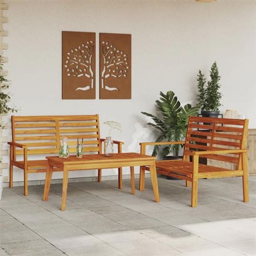 Non Communiqué Marron Salon De Jardin Vidaxl Bois Massif 3 Pieces 2 Personnes