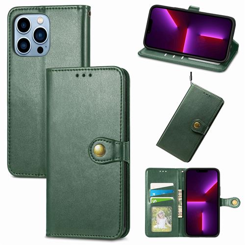 MPFRANCE Housse pour iPhone 13 Pro Vert [Porte Carte, etui portefeuille, boucle]