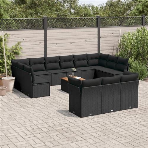 VIDAXL  Salon De Jardin Avec Coussins 14 Pcs Noir R&eacute;sine Tress&eacute;e