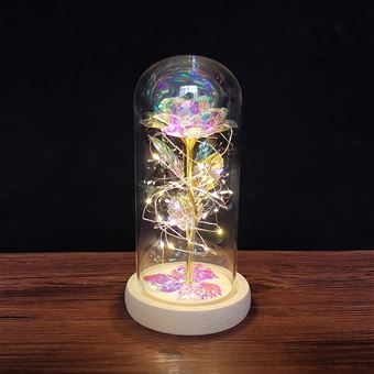 Rose Eternelle sous Cloche VORMOR LED Rose Fleur Artificielle,Cadeau Fête des Mère,Anniversaire,Mariage - Or - 1