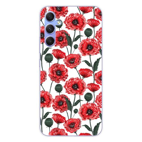 Coque en silicone imprimée compatible Samsung Galaxy A34 5G Fleurs de Pavot