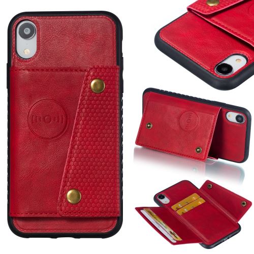 Coque en TPU + PU avec béquille et porte-cartes rouge pour votre Apple iPhone XR 6.1 pouces