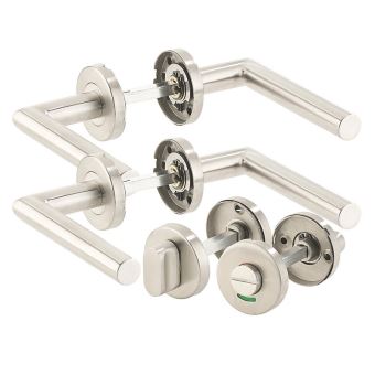 2 Poignees De Porte Et Rosette En Acier Inoxydable Pour Salle De