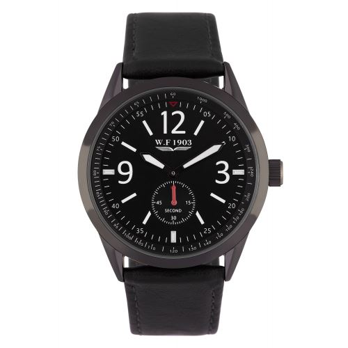 Montre Homme W.F 1903 à Quartz Cadran Noir 42 mm Et Bracelet Noir En PU WFS18079