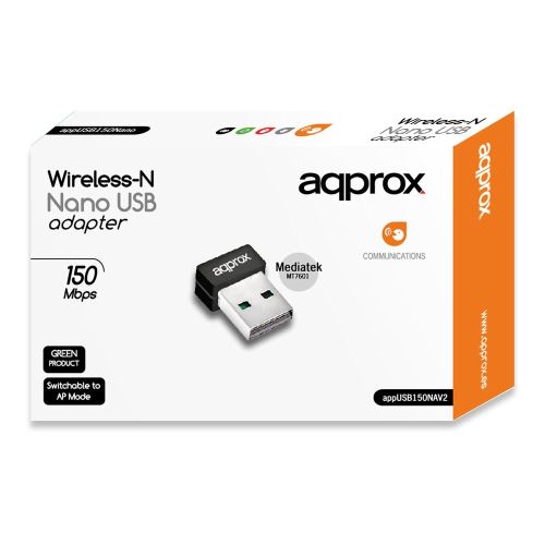 Approx Adaptateur sans Fil N 150Mbps Nano USB - Cartes réseau (sans Fil, USB, WLAN, Wi-FI 4 (802.11n), 150 Mbit/s)