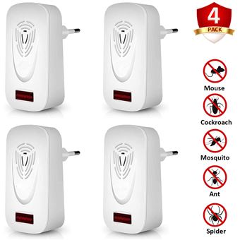 Répulsif Ultrason 4 Pièces - Anti Rongeurs Et Insectes (souris, Rats, Cafards, Moustiques) - Couvre Jusqu'à 100 M²