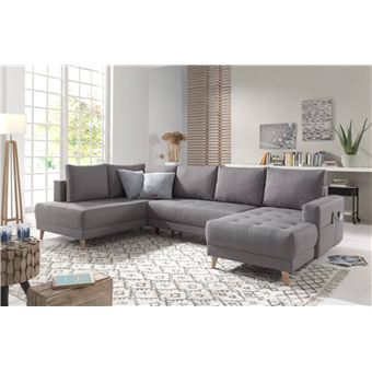 Ivar Canapé Dangle Panoramique En U 7 Places Convertible Avec Coffre Style Scandinave Gauche Couleur Gris Clair
