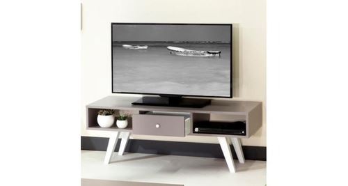 Meuble tv pieds inclinés montcel taupe/blanc -