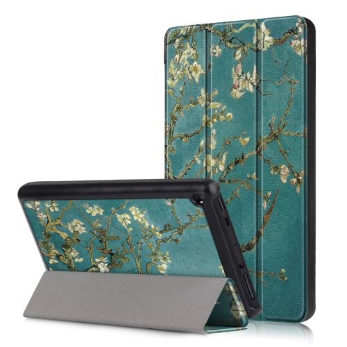 Etui en PU impression de modèle fleur d'abricot avec support tri-pliure pour votre Amazon New Fire 7 2019