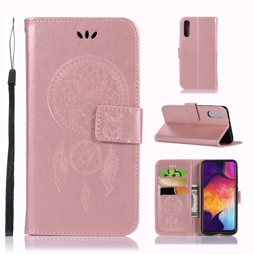 Etui en PU hibou capteur de rêves or rose pour votre Samsung Galaxy A70