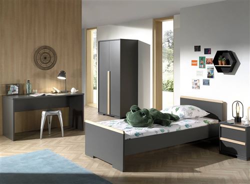 Vipack LONDON Bureau Gris + Caisson de bureau Gris + Bibliotheque Gris