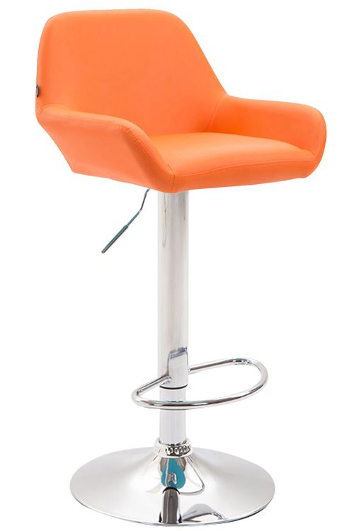 Tabouret de Bar Braga en Similicuir - Hauteur réglable Pivotant- Piètement en Métal Chrome - Couleur d'assise Orange