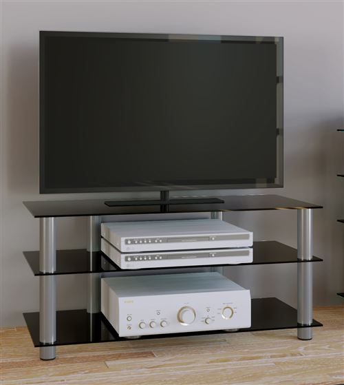 VCM Meuble TV Netasa Verre noir