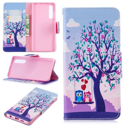 Etui en PU impression de motifs deux chouettes échangistes pour votre Huawei P30