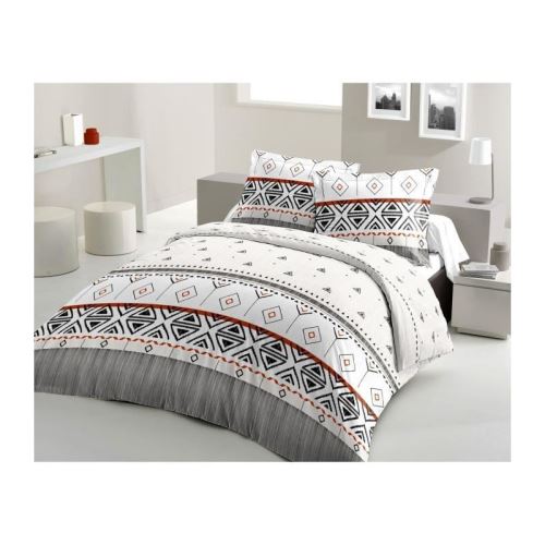 LOVELY HOME Parure de couette Coton AZTEK - Rouge - 220x240 cm