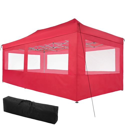 TECTAKE Tonnelle de Jardin Terrasse Pliante Autoportée Réglable 6 x 3 m Structure en Aluminium à 4 Parois Rouge + Sac de Transport