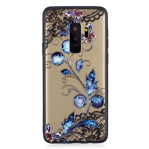 Coque en TPU dentelle 3D décoration strass hybride hybride papillon et fleuron pour votre Samsung Galaxy S9 Plus