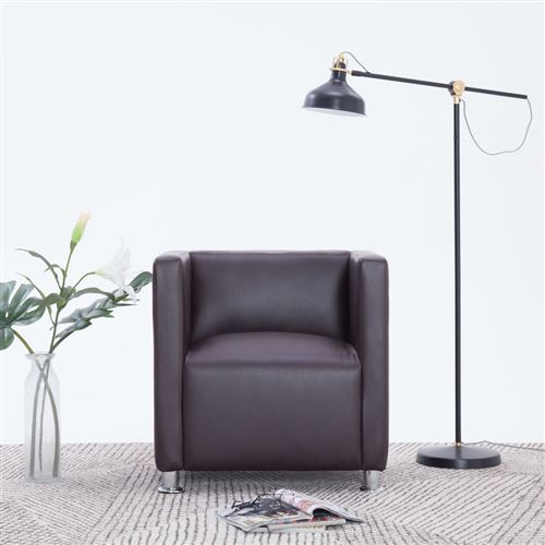Fauteuil cube Marron Similicuir