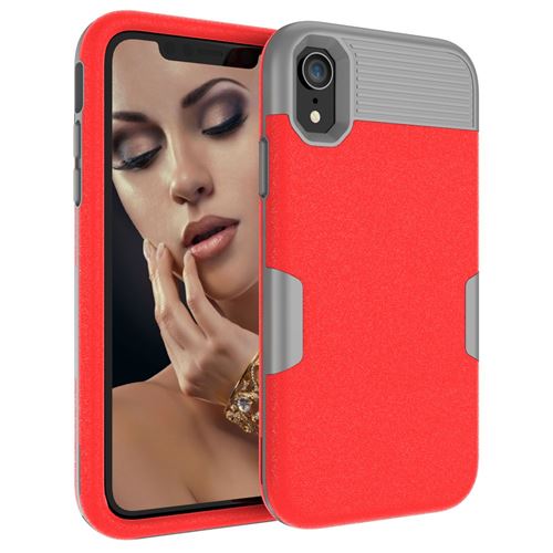 Coque en silicone surface mate 3 en 1 hybride antichocs gris/rouge pour votre Apple iPhone XR 6.1 inch