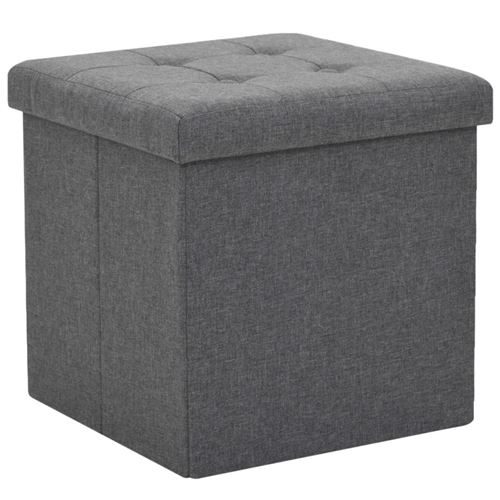 Tabouret de rangement pliable Gris foncé Faux lin