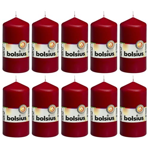 Bolsius Bougies pilier 10 pcs 120x58 mm Rouge bordeaux