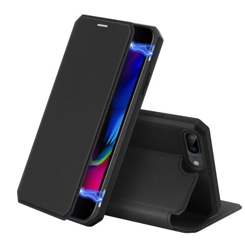Etui en PU flip magnétique avec porte-carte noir pour votre Apple iPhone 7 Plus/8 Plus 5.5 pouces