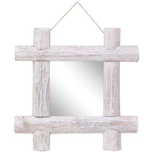 vidaXL Miroir à bûches Blanc 50x50 cm Bois de récupération massif