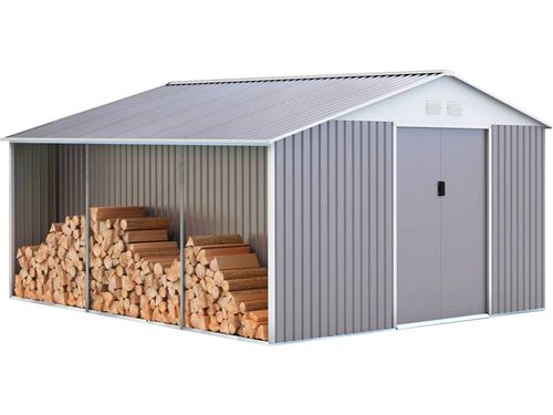 abri de jardin métal dallas 15,16 m² avec abri bûche