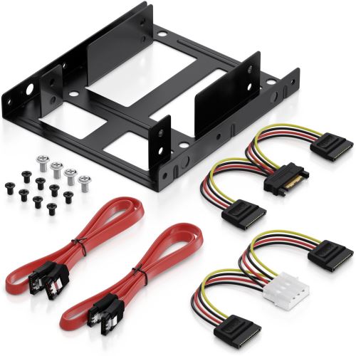 Set Cadre de Montage deleyCON pour 2 disques durs 2,5 / Adaptateur SSD 3,5 / Support incluant vis 2 câbles SATA & 2 adaptateurs