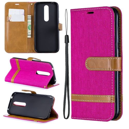 Etui en PU motif tissu de jeans de couleurs assorties avec support rose pour votre Nokia 4.2