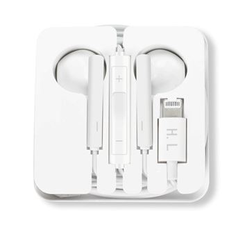 Écouteurs iPhone Lightning Filaires Kit Mains Libres Télécommande Micro Blanc - 1