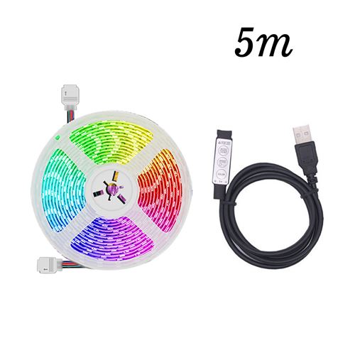 Bande lumineuse LED avec lumière multicolore USB 5050 RGB souple 5M （Contrôleur 3 touches） Blanc MK33
