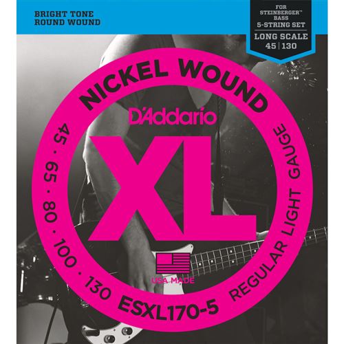 Daddario D'addario Esxl170-5 Long Scale Nickel Surface Douce - 45-130 Regular Light - Jeu Guitare Basse 5 Cordes - Image 1