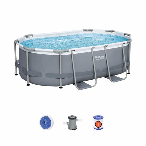 Kit piscine complet BESTWAY – Spinelle grise – piscine ovale tubulaire 3x2 m pompe de filtration et kit de réparation inclus