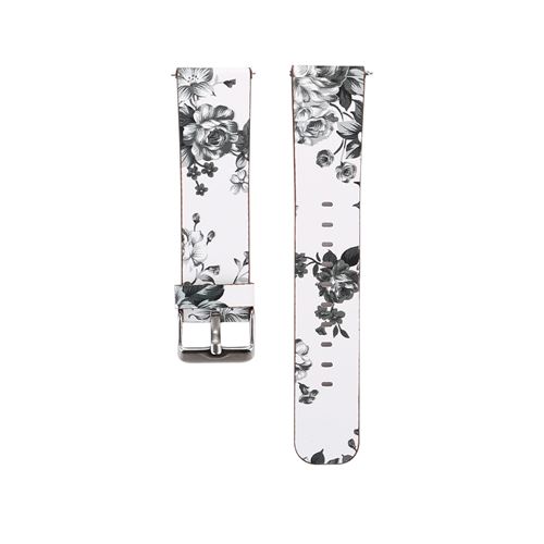 Bracelet en cuir motif de fleurs pour Fitbit Versa / Versa2 / Lite - Blanc&Gris