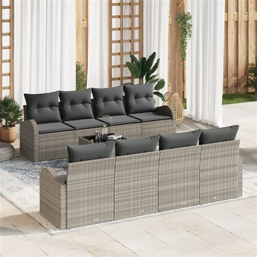 Non Communiqué Gris Clair Set De Canapé De Jardin De 9 Pièces Avec Coussins Rattan Poly