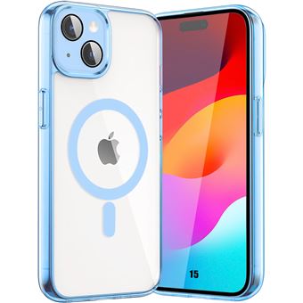 Coque pour iPhone 15 avec Cercle Magnétique, Coque Rigide Antichoc Contour Bleu + Protection Caméra Verre Trempé - BOOLING - 1