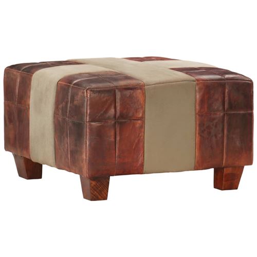 vidaXL Tabouret 1 place Marron foncé et gris Cuir véritable de chèvre