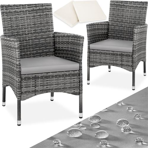 TecTake Lot de 2 fauteuils de jardin en rotin avec 2 sets de housses - gris/gris clair