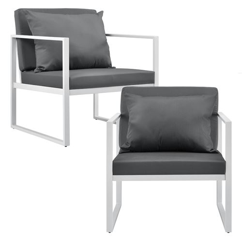 [casa.pro] 2 x Chaises Extérieures Robustes avec Coussins Confortables Blanc 70 x 60 x 60 cm